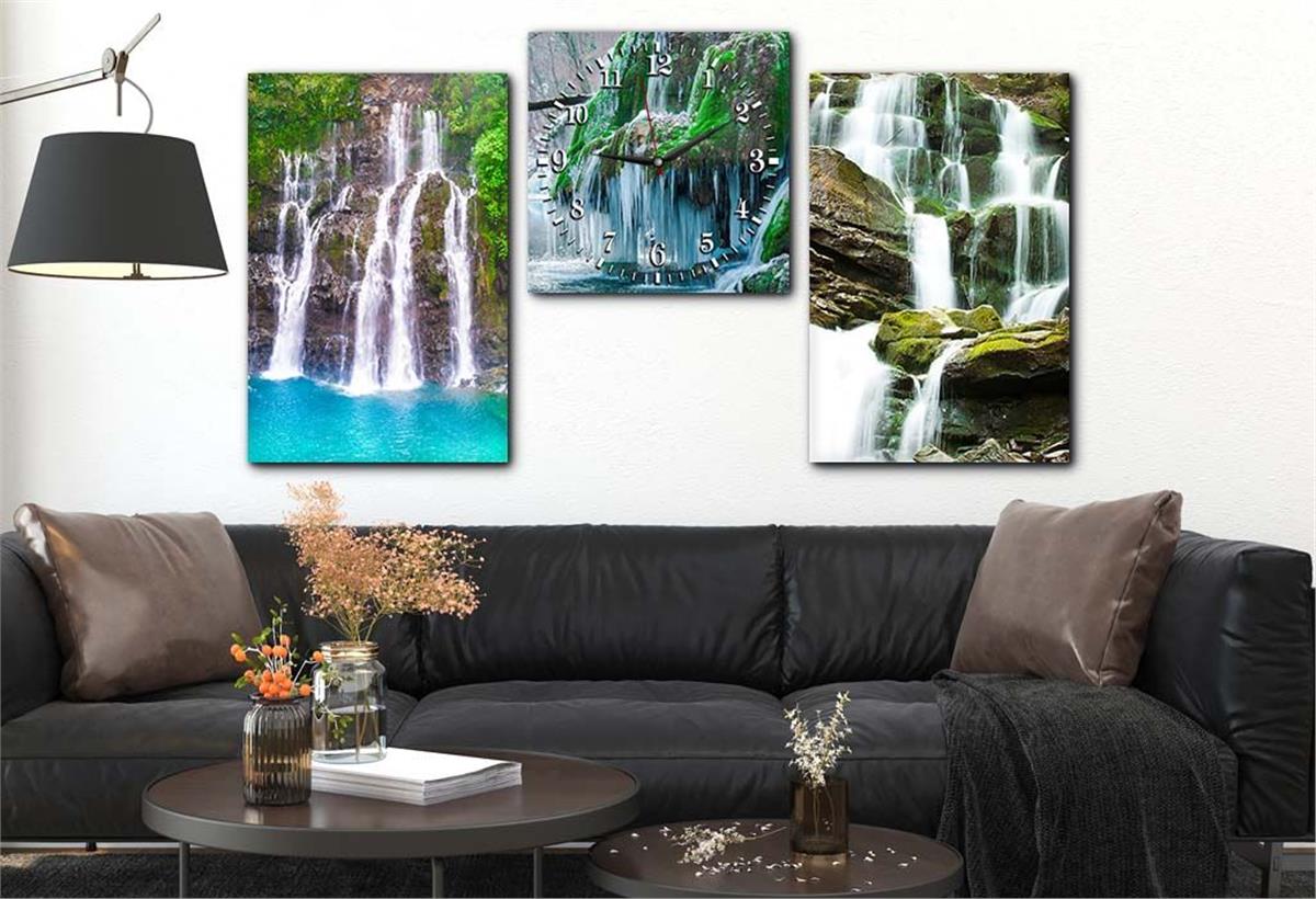 Waterval landschap Gehard Glasschilderij set met klok