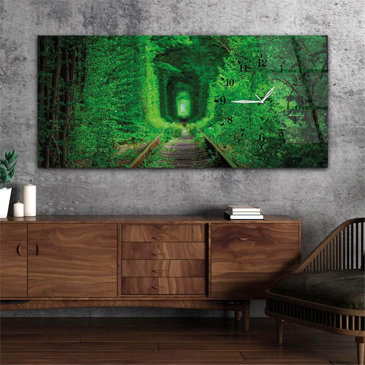 Side-Clock, Art And Nature-Themed Horizontal Glass Wall Painting 023