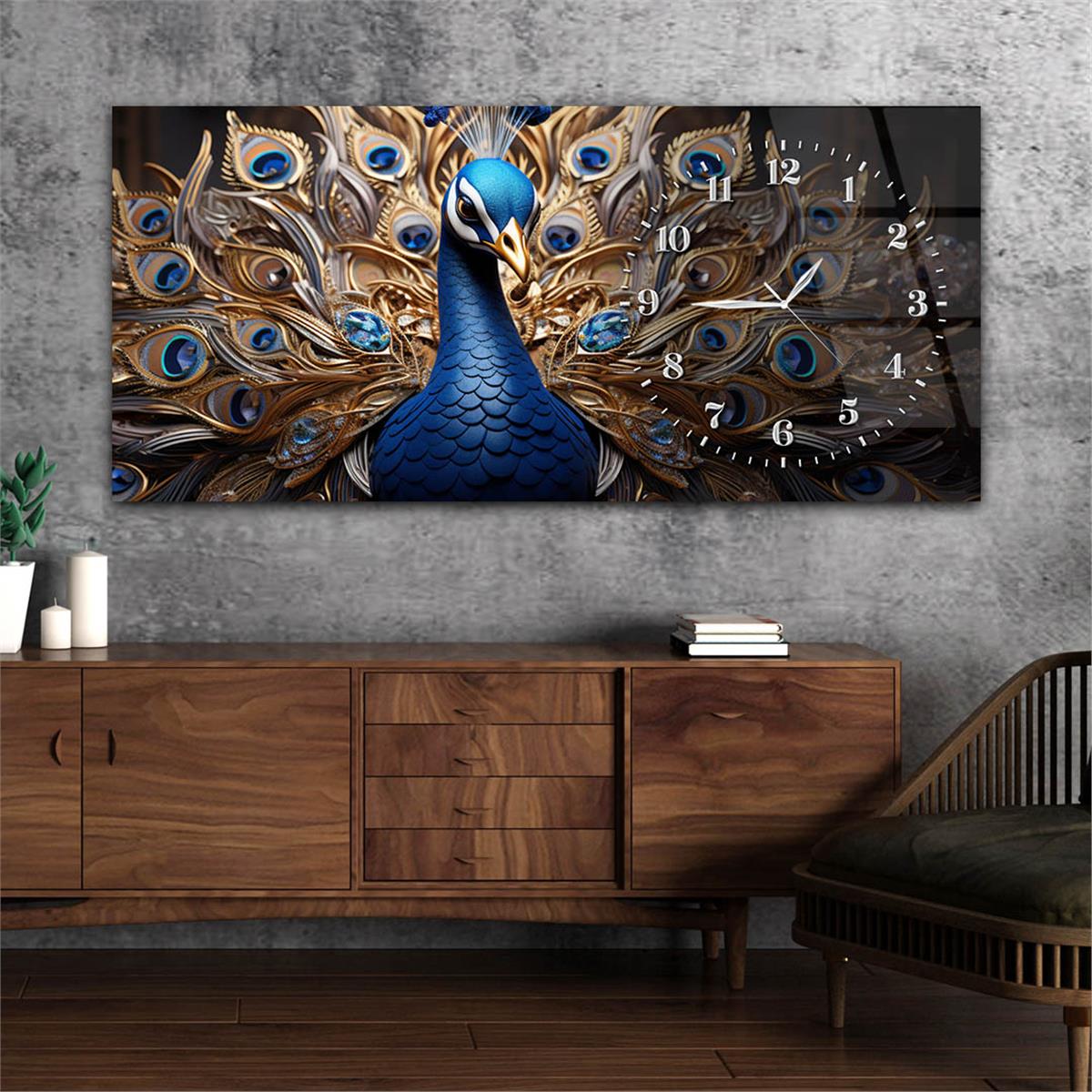 Yatay Saatli Yandan Sanat Temalı Cam Tablo 383