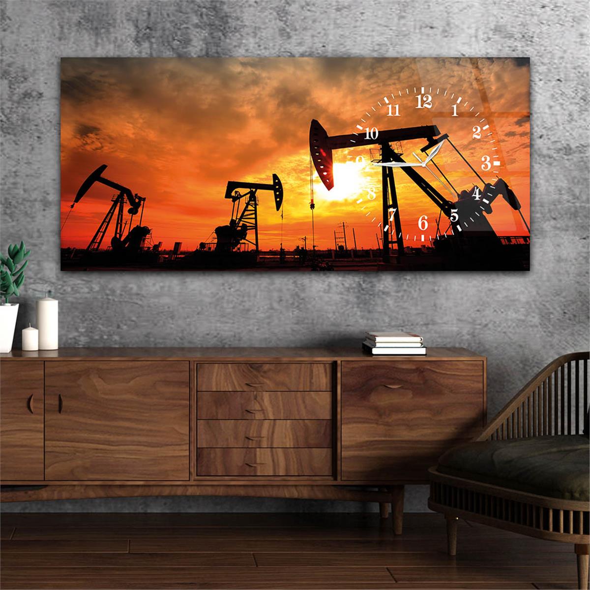 Side-Clock, Art And Nature-Themed Horizontal Glass Wall Painting 049