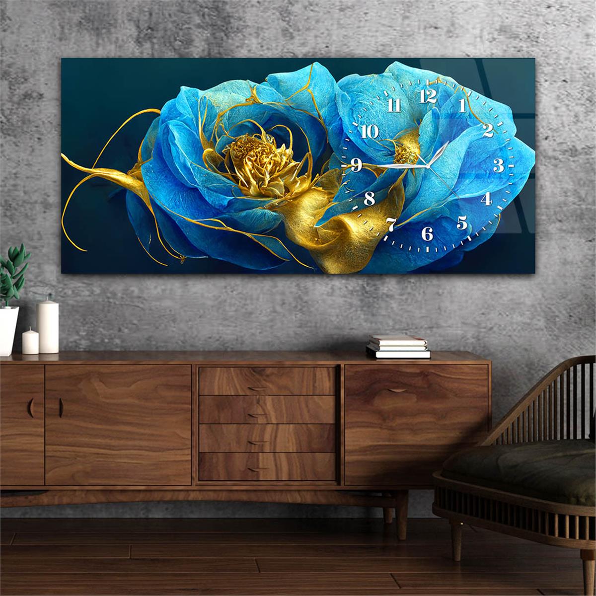 Yatay Saatli Yandan Sanat Temalı Cam Tablo 275