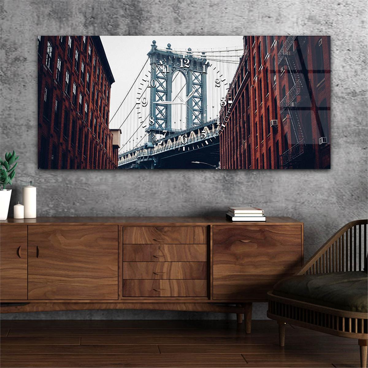 Yatay Ortadan Saatli  Sanat ve Doğa Temalı Cam Tablo 012