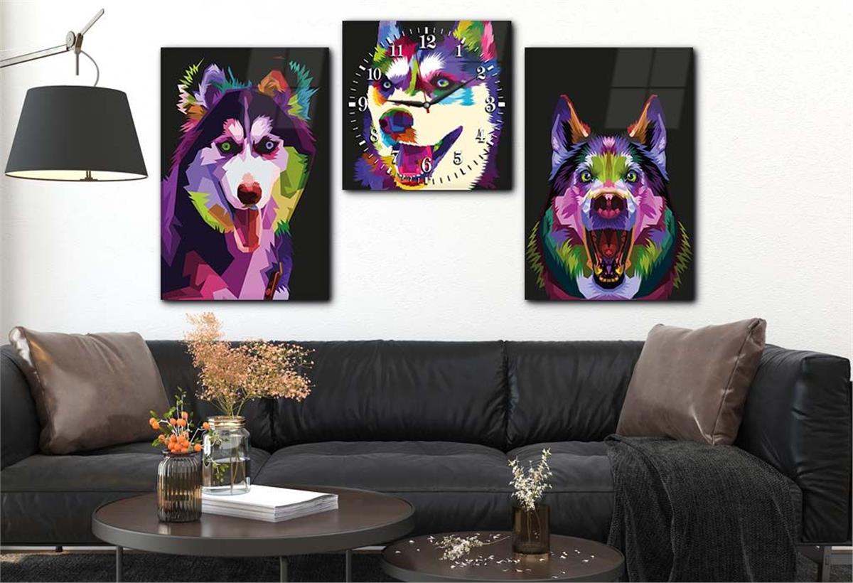 Wolf Tempered Glass Wall Art Set with Clock