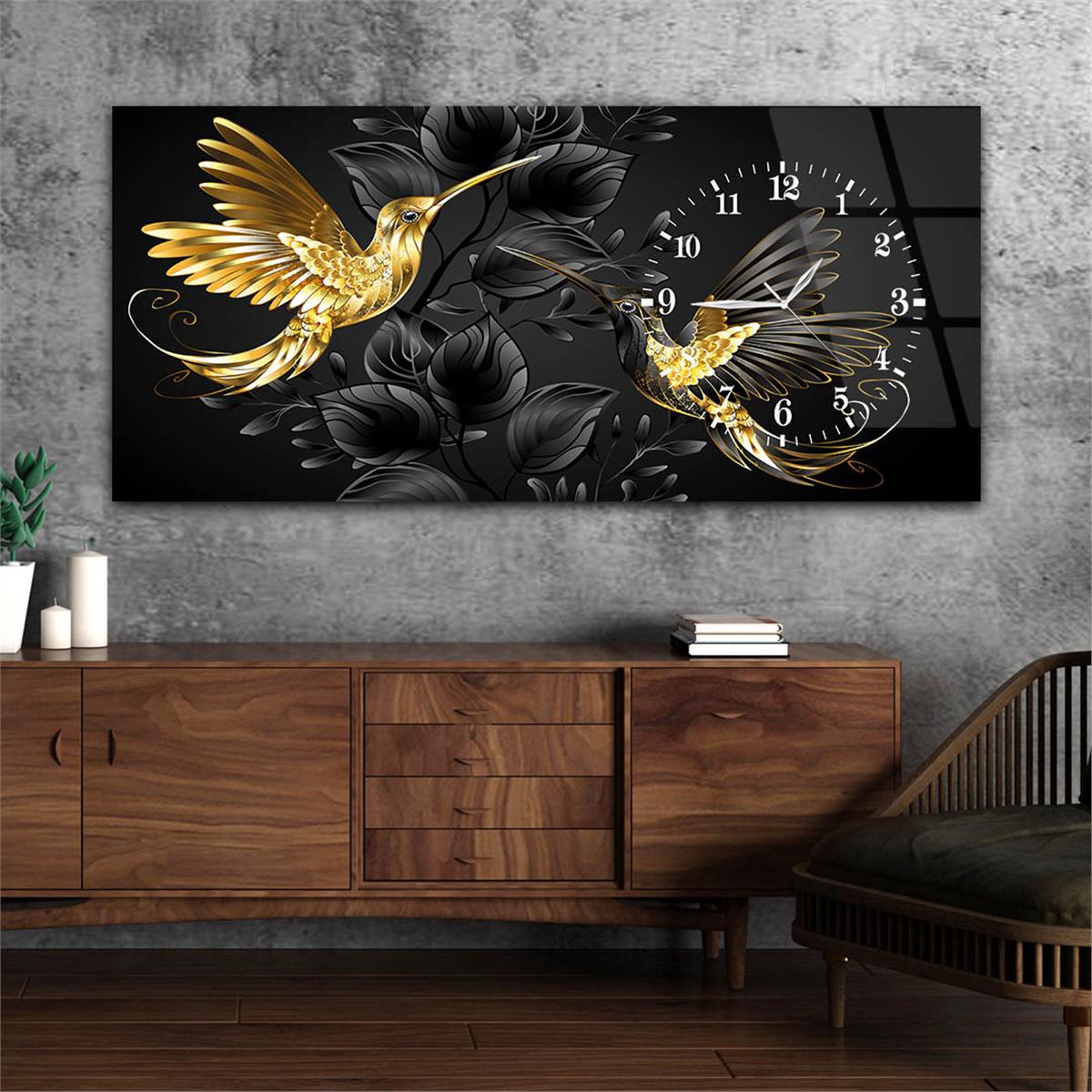 Yatay Saatli Yandan Sanat ve Doğa Temalı Cam Tablo 089