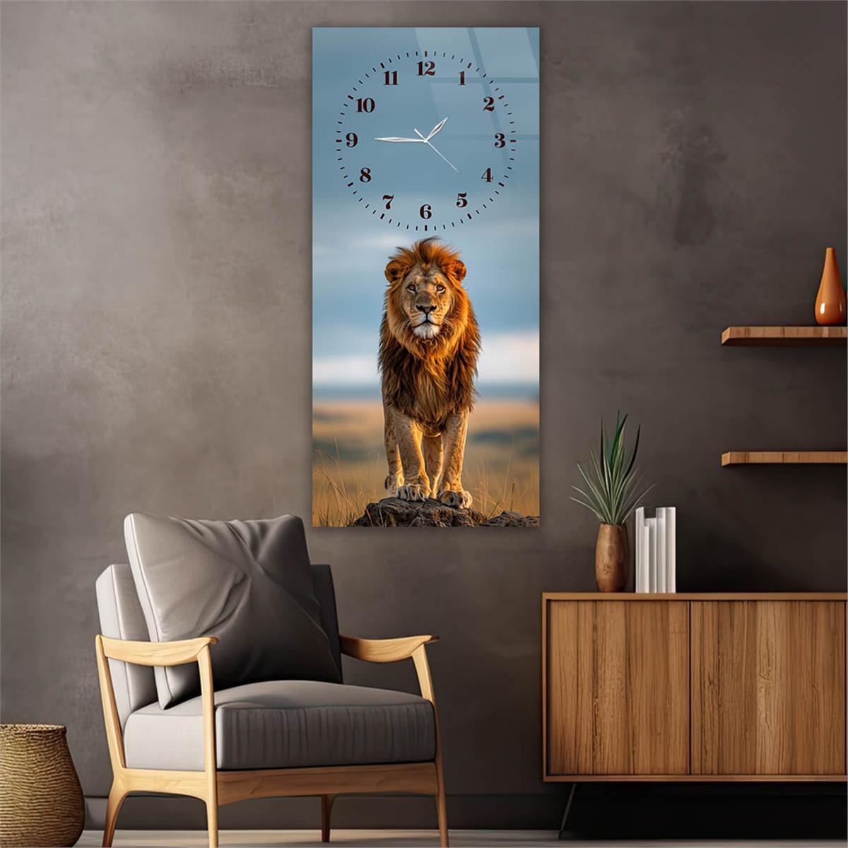 Dikey Üstten Saatli Sanat Temalı Cam Tablo 095