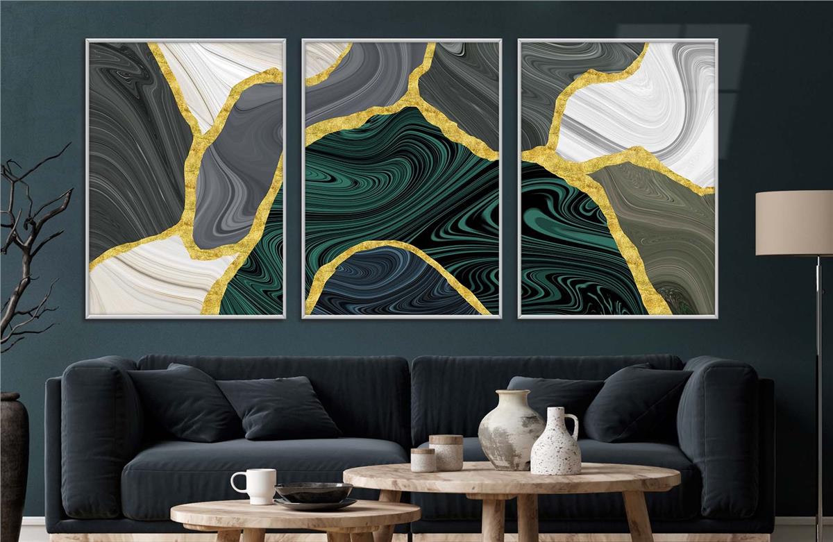 Alüminyum Çerçeveli Sanat Temalı 3'lü Set CAM Tablo 0046