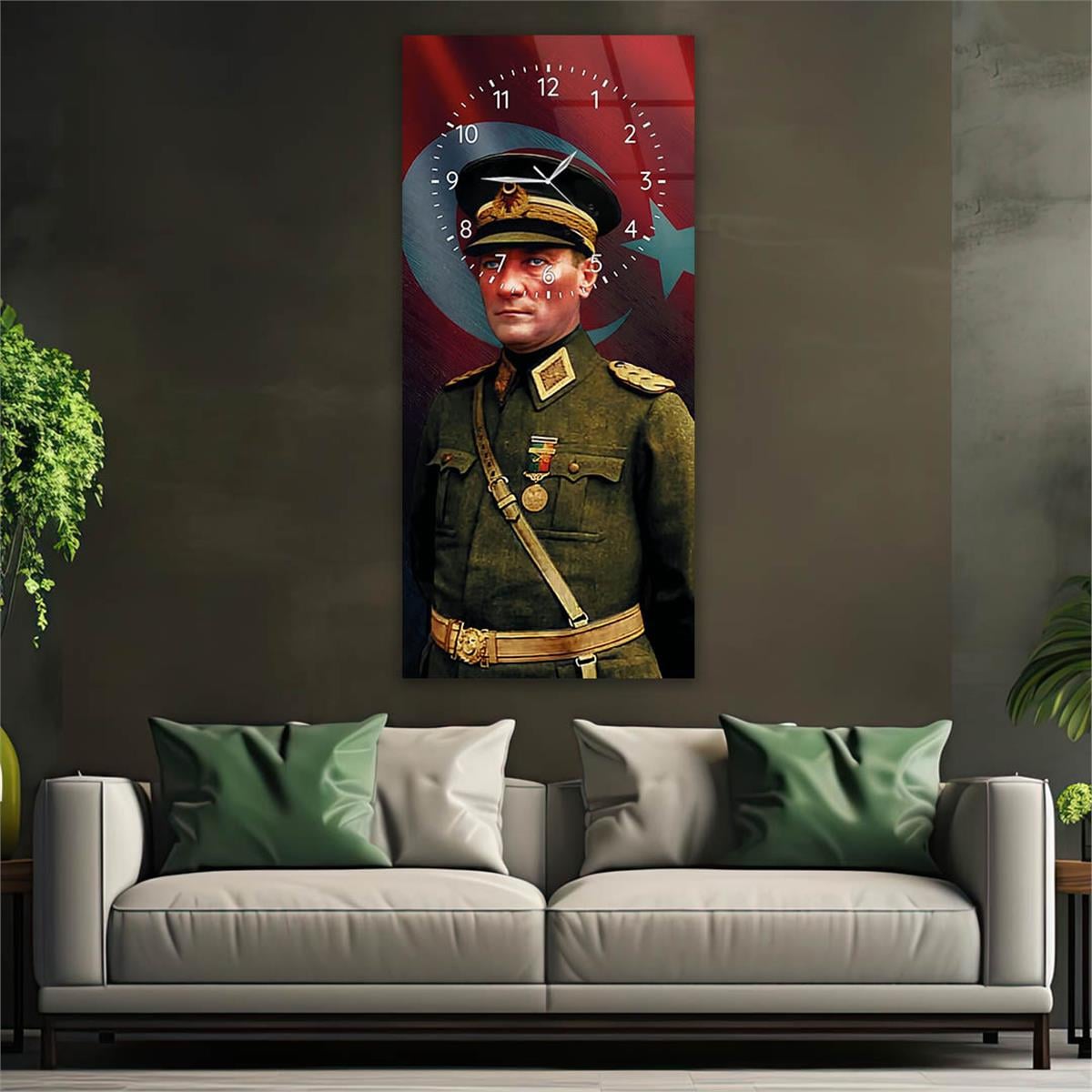 Vertical National Themed Glass Wall Art with Clock at the Top 003