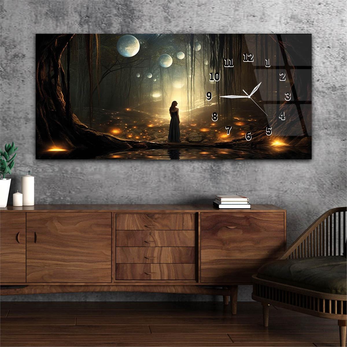 Yatay Saatli Yandan Sanat ve Doğa Temalı Cam Tablo 227