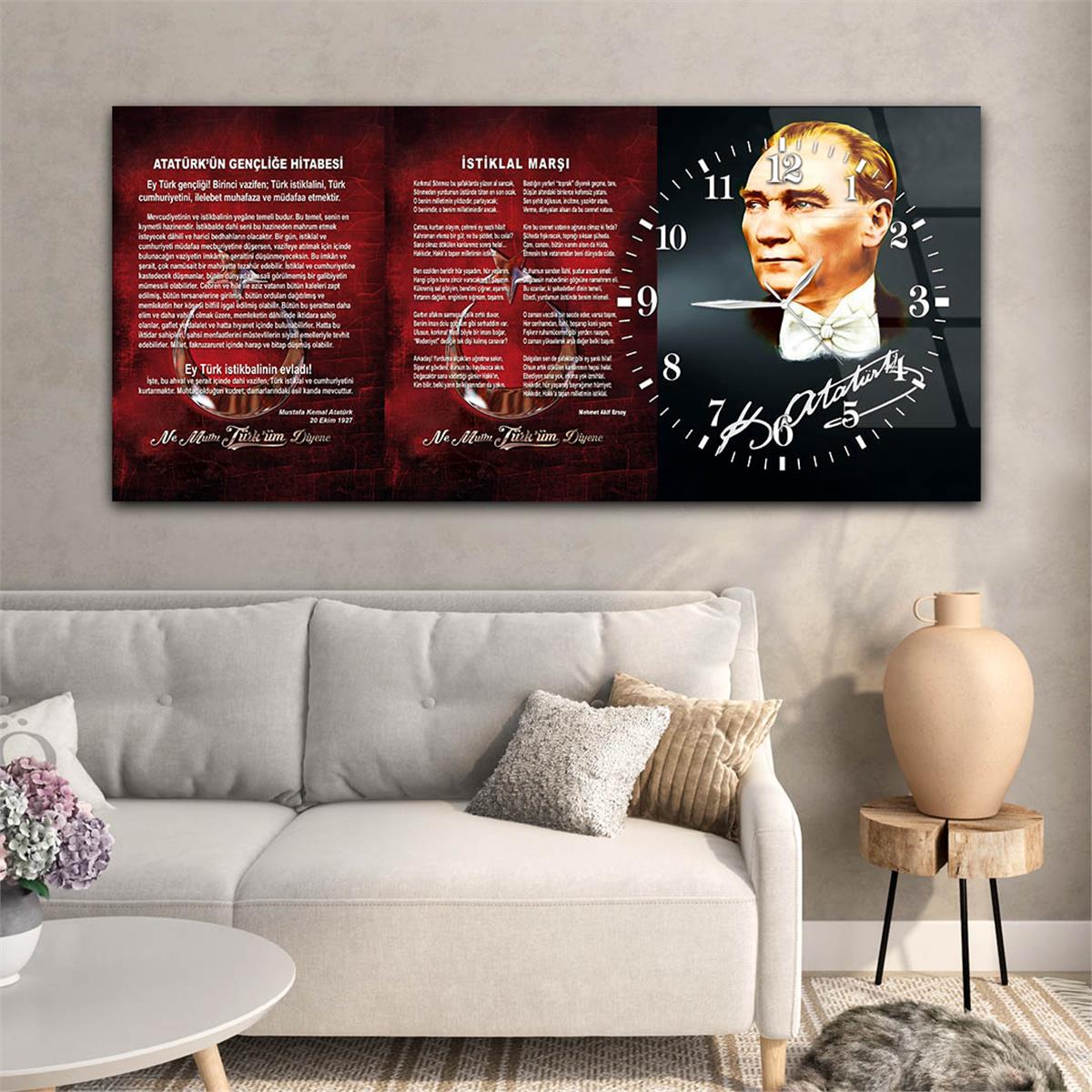 Side-Clock, Homeland-Themed Horizontal Glass Wall Painting 008