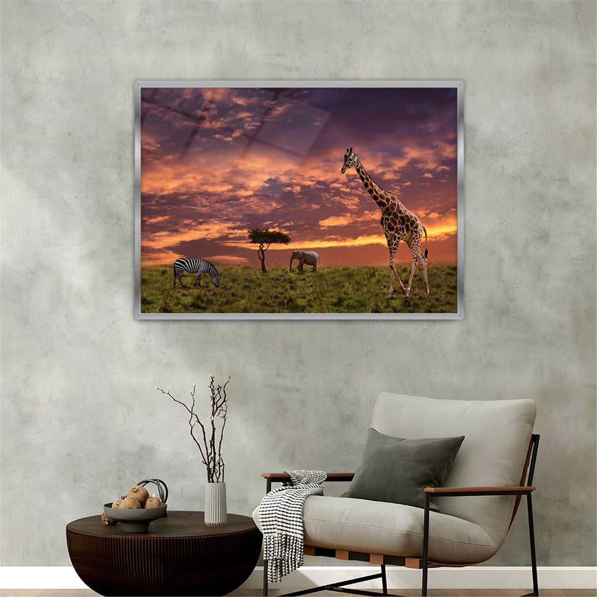 Aluminum-Framed Natured-Themed Tempered Glass Wall Art 091