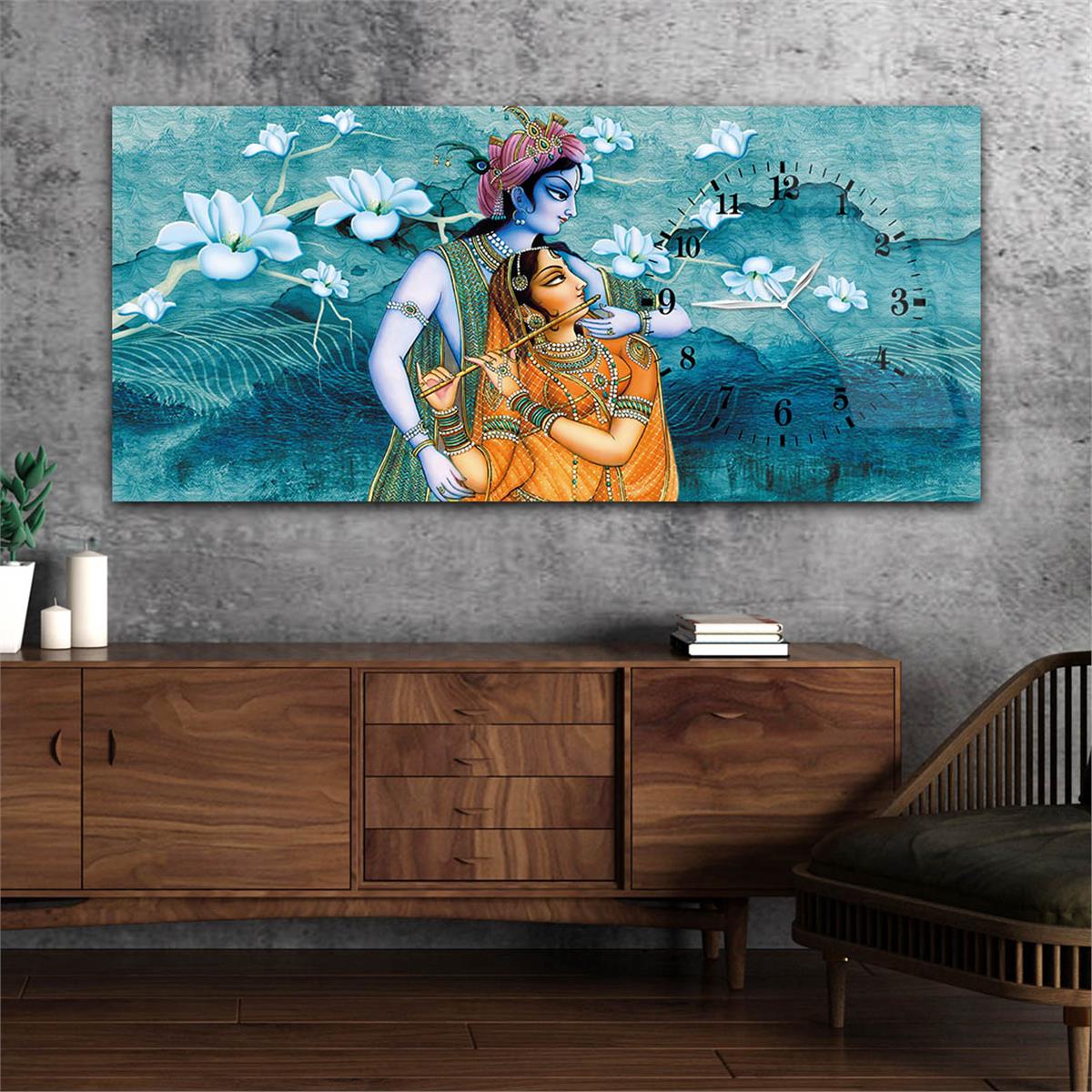 Yatay Saatli Yandan Sanat ve Doğa Temalı Cam Tablo 053