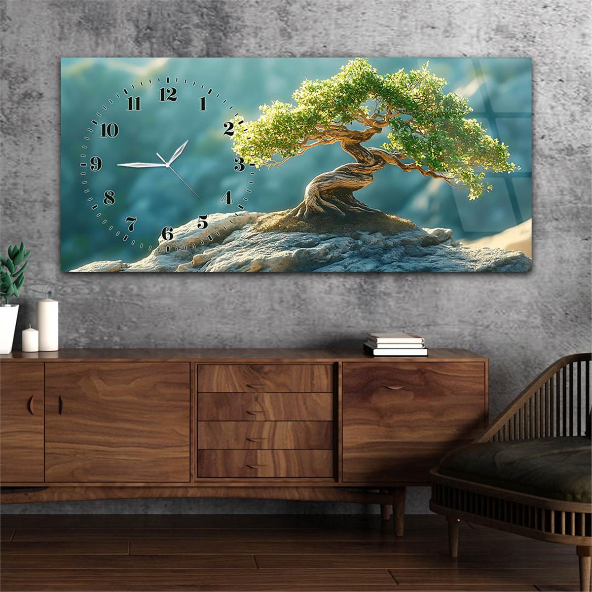 Yatay Saatli Yandan Sanat Temalı Cam Tablo 384