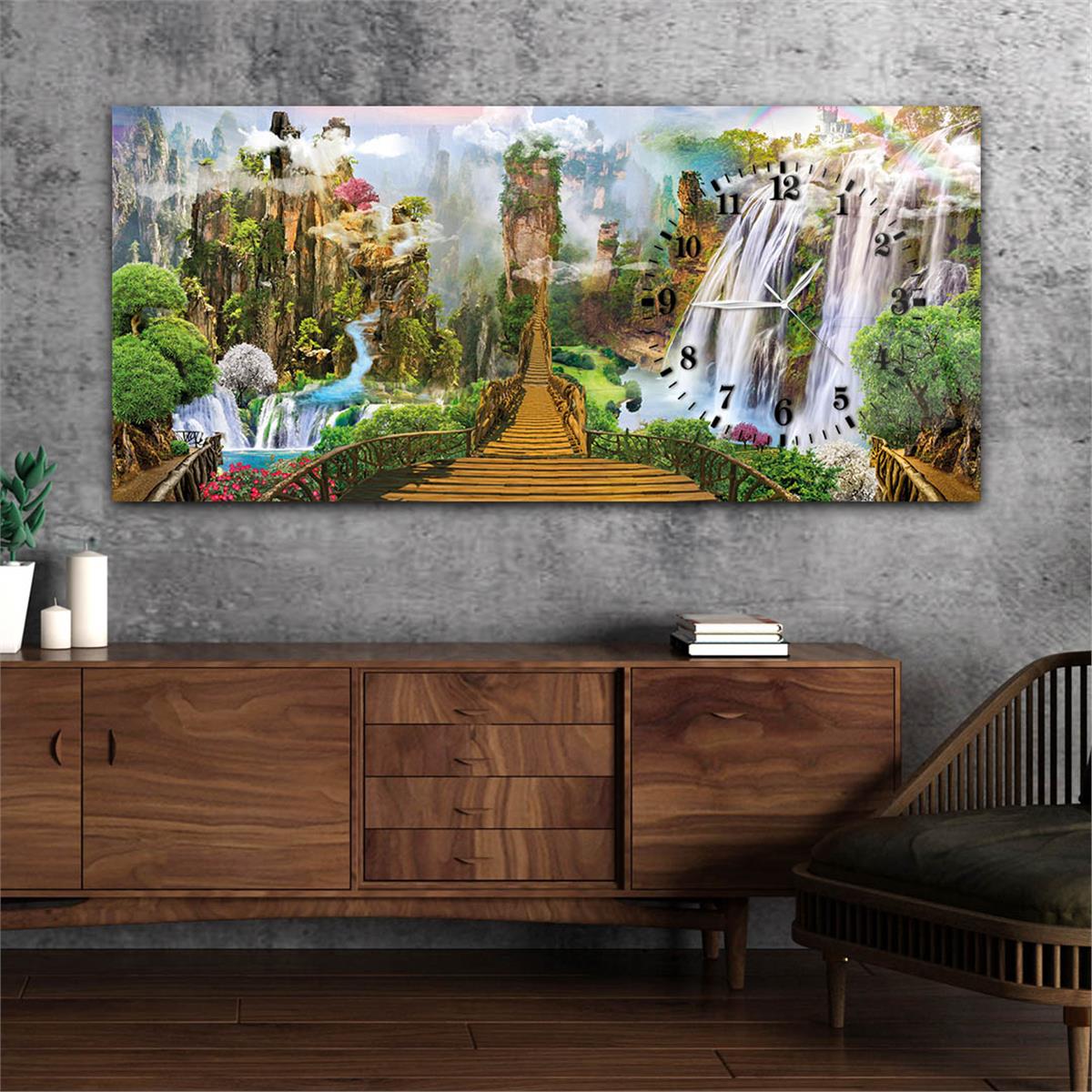 Side-Clock, Art And Nature-Themed Horizontal Glass Wall Painting 011