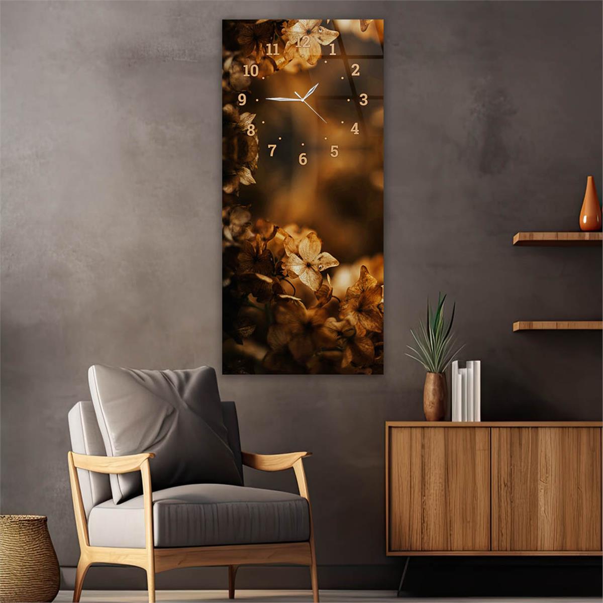 Vertical Art Themed Glass Wall Art with Clock at the Top 022