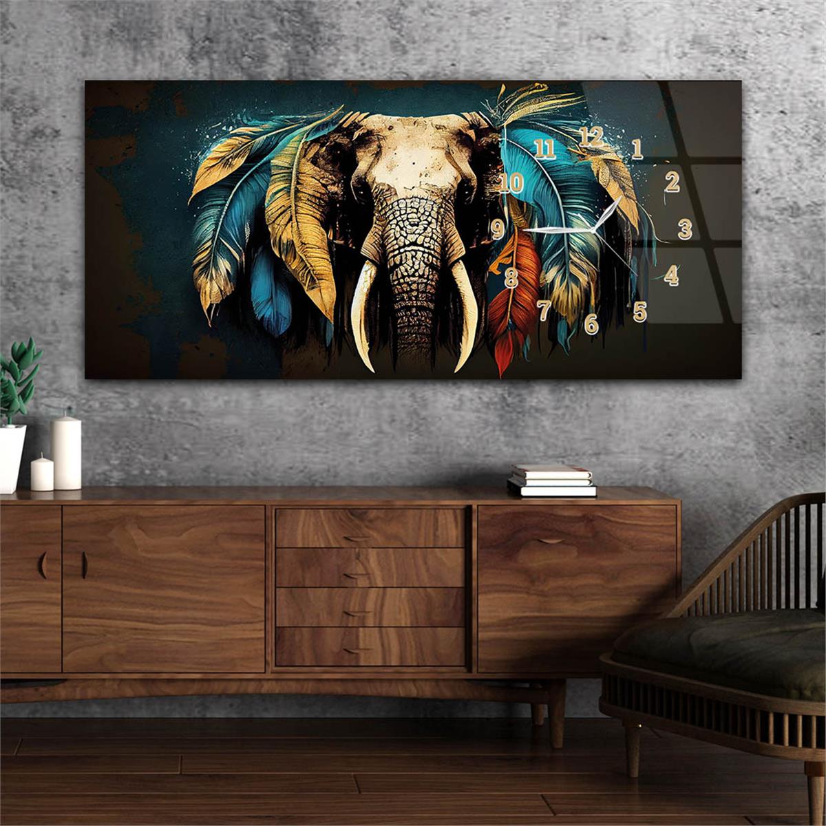 Yatay Saatli Yandan Sanat ve Doğa Temalı Cam Tablo 128