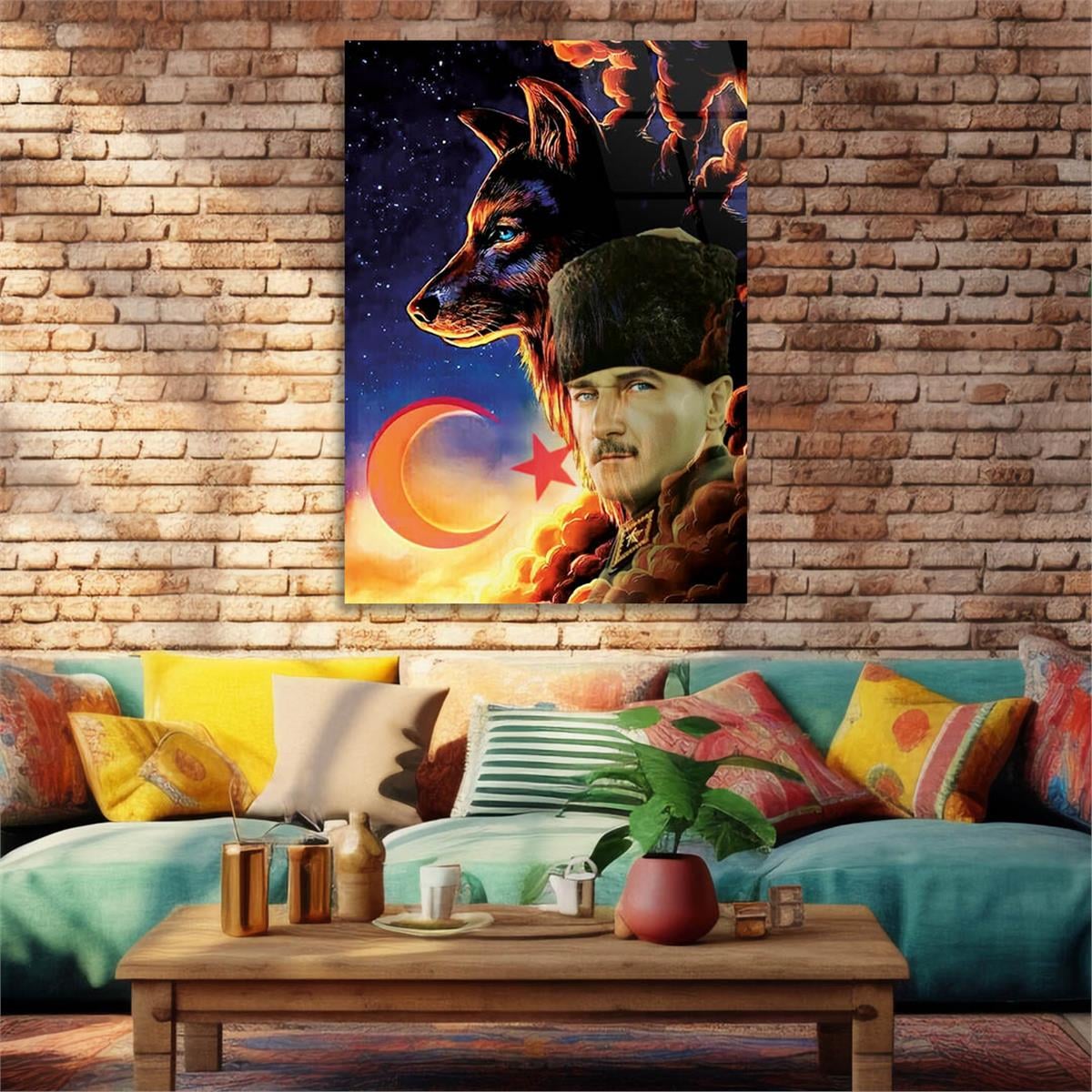 MUSTAFA KEMAL ATATÜRK VE Wolf Tempered Glass Wall Art