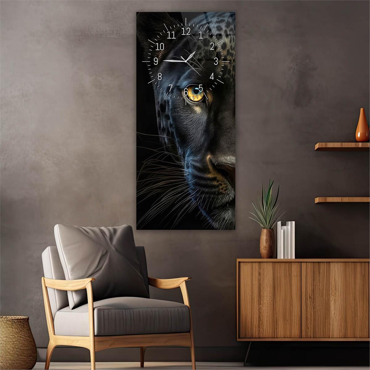 Vertical Art Themed Glass Wall Art with Clock at the Top 080