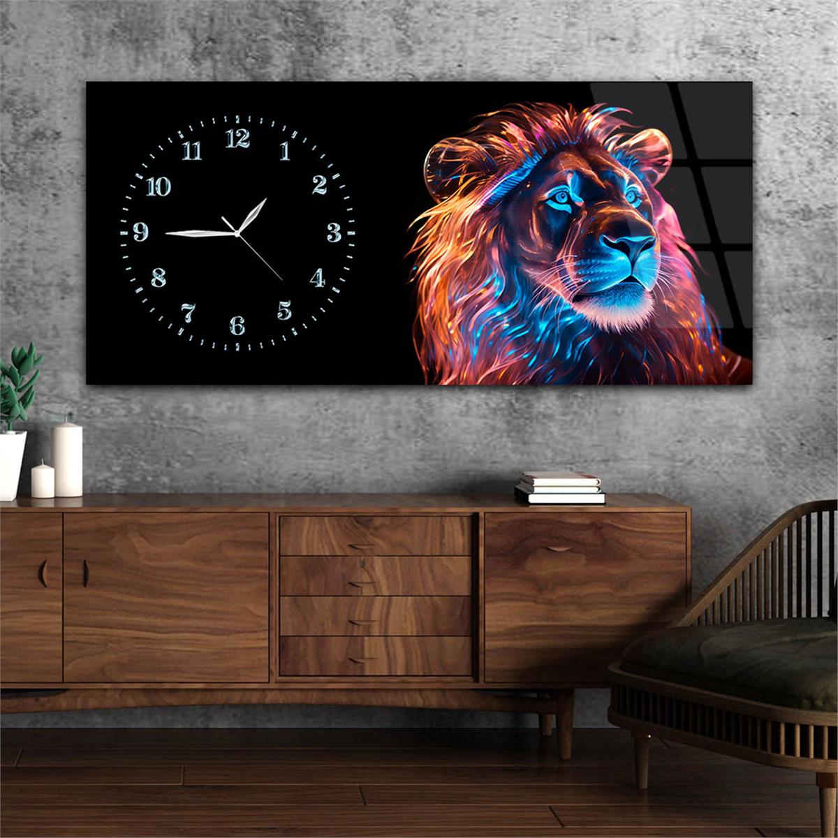 Yatay Saatli Yandan Sanat Temalı Cam Tablo 303
