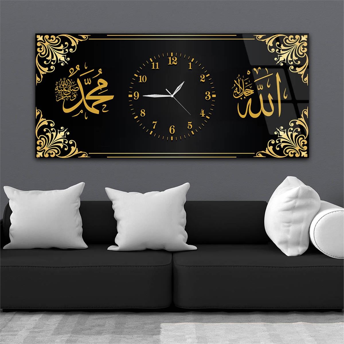 Horizontaal, in Het Midden Voorzien Van Een Klok, Religieus Thema Gehard Glasschilderij 058