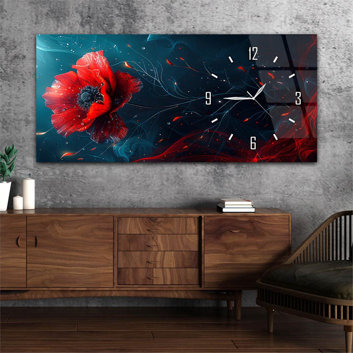 Yatay Saatli Yandan Sanat Temalı Cam Tablo 260