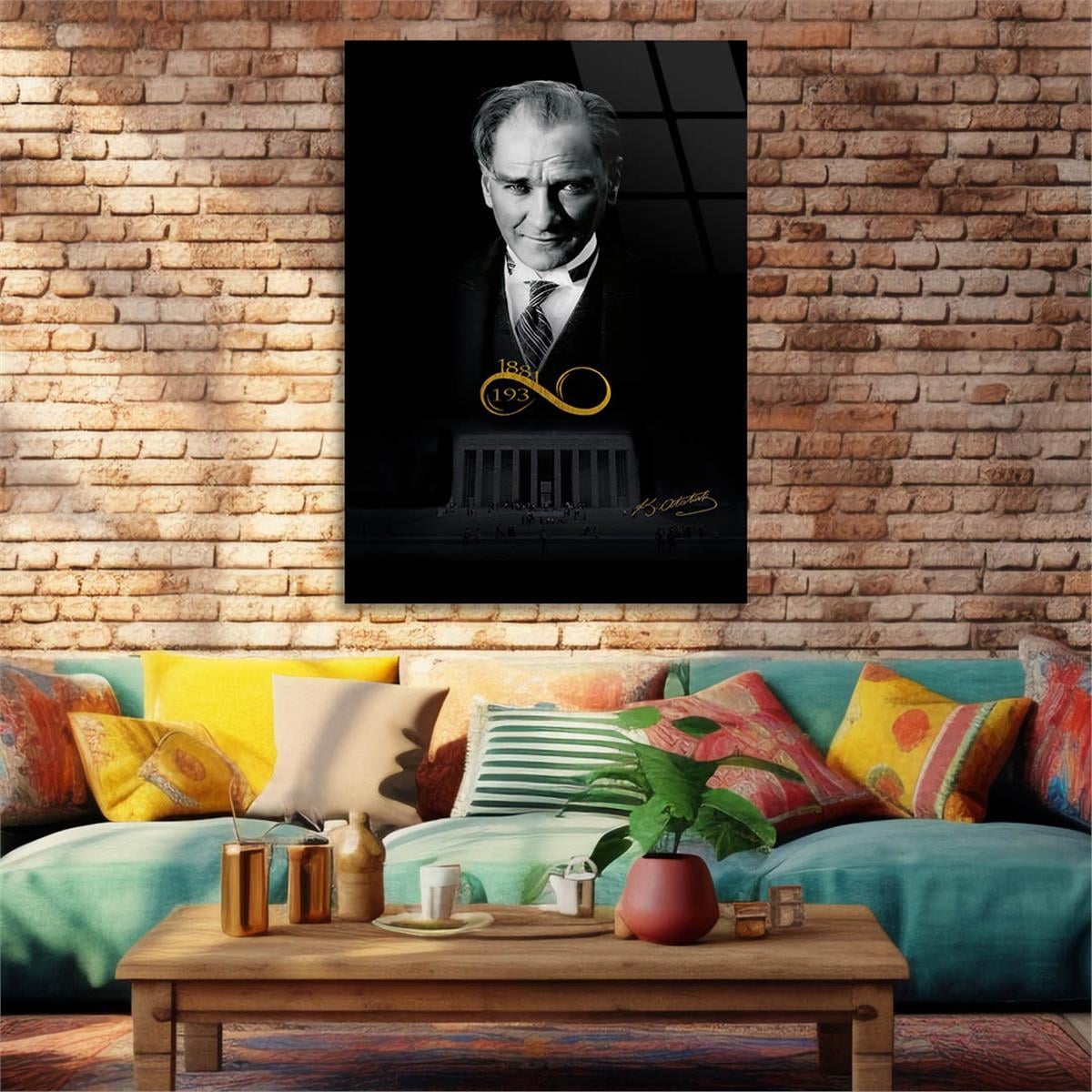 Mustafa Kemal Atatürk and His Signature Glass Wall Art