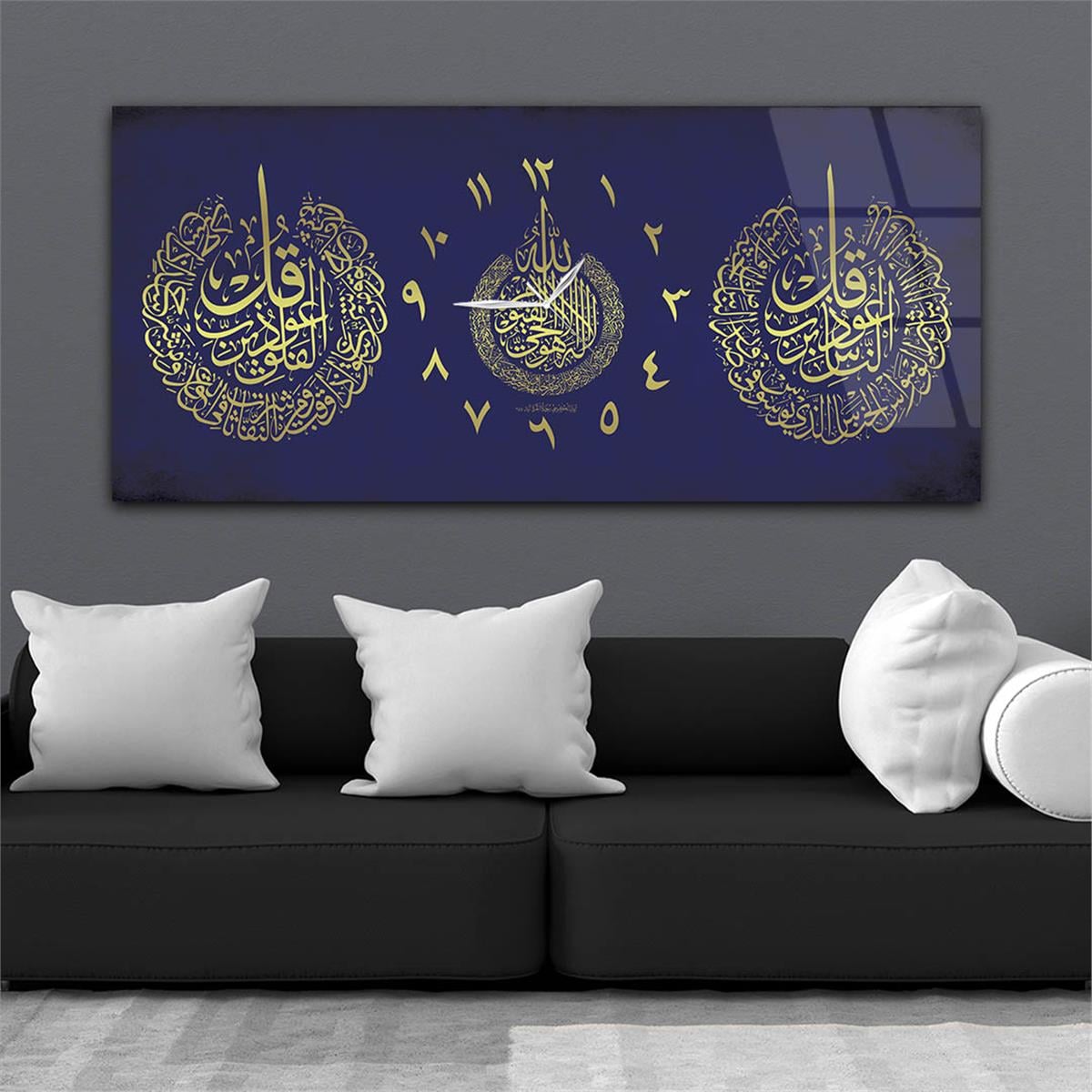 Horizontaal, in Het Midden Voorzien Van Een Klok, Religieus Thema Gehard Glasschilderij 082