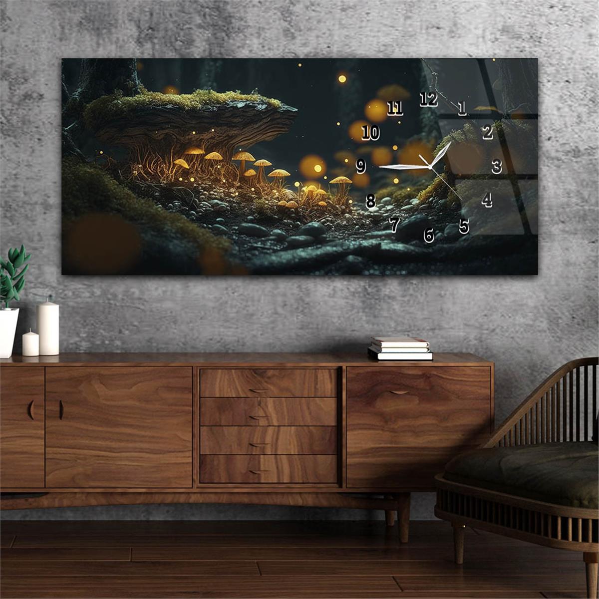 Yatay Saatli Yandan Sanat ve Doğa Temalı Cam Tablo 208