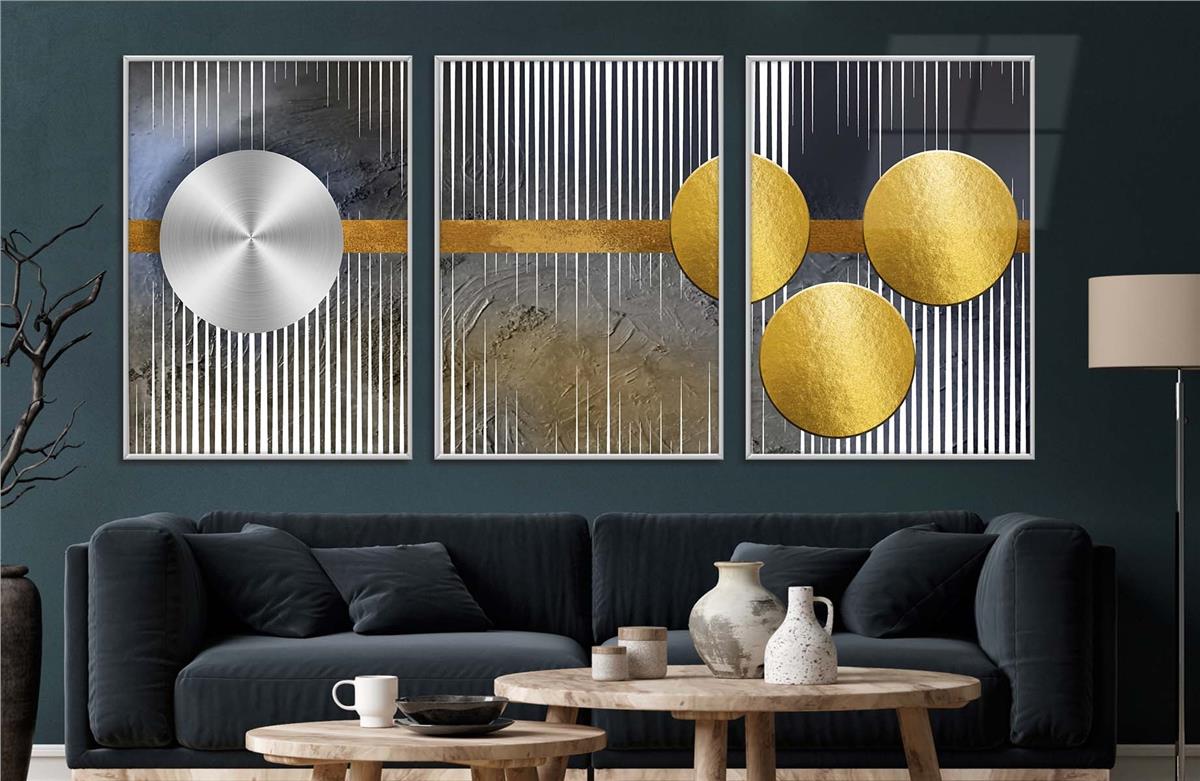 Alüminyum Çerçeveli Sanat Temalı 3'lü Set CAM Tablo 0078