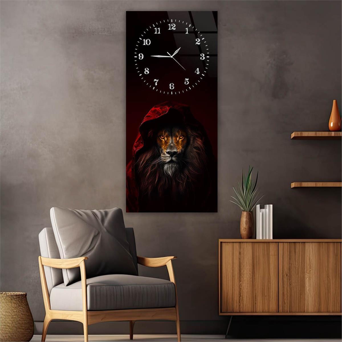 Dikey Üstten Saatli Sanat Temalı Cam Tablo 082