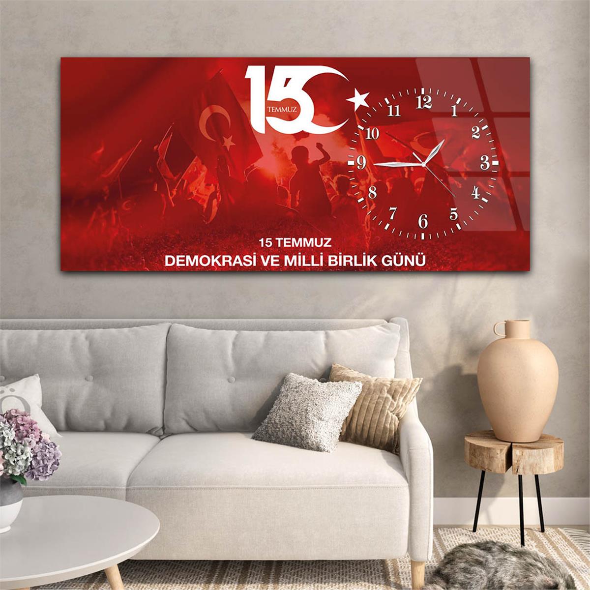 Side-Clock, Homeland-Themed Horizontal Glass Wall Painting 014