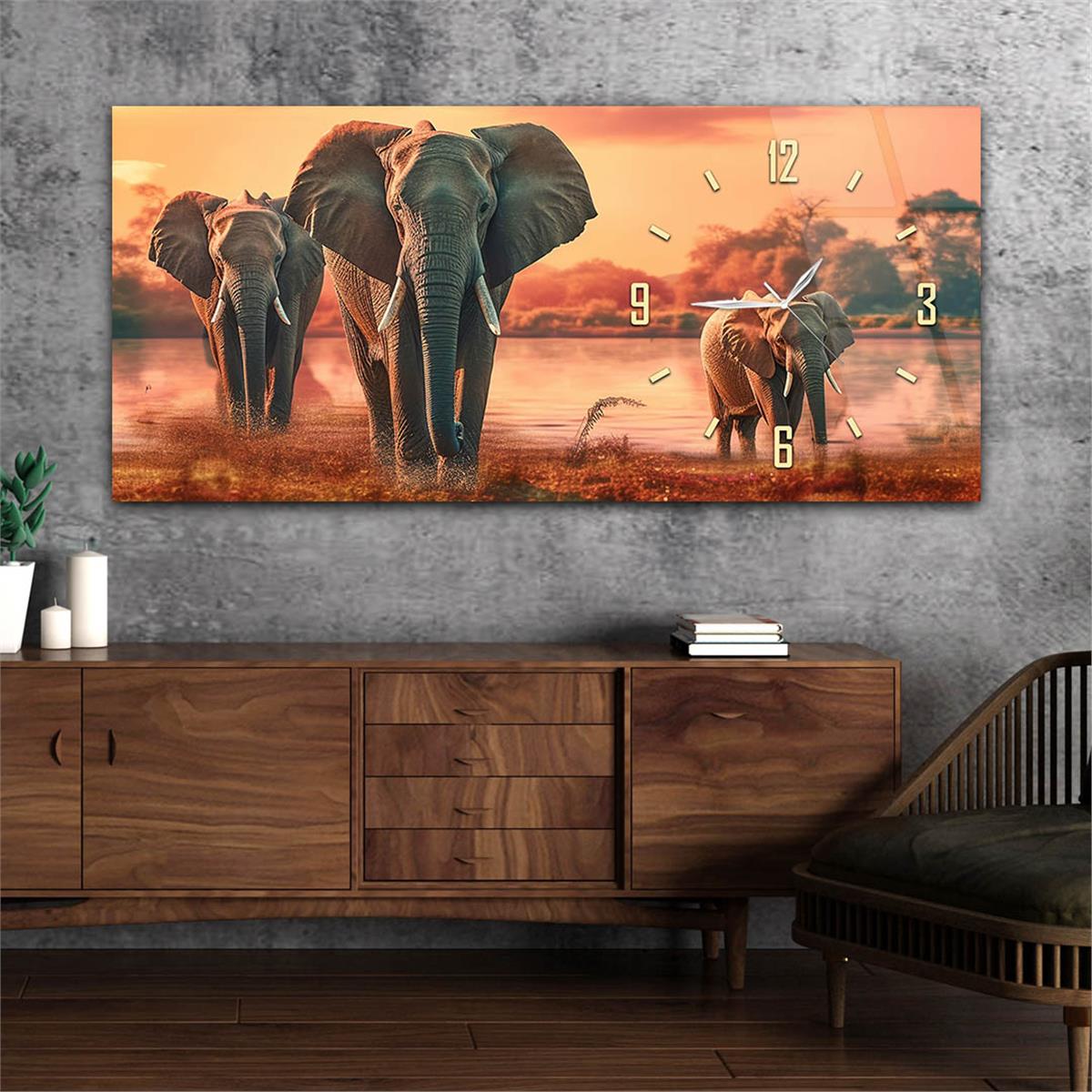 Yatay Saatli Yandan Sanat Temalı Cam Tablo 288