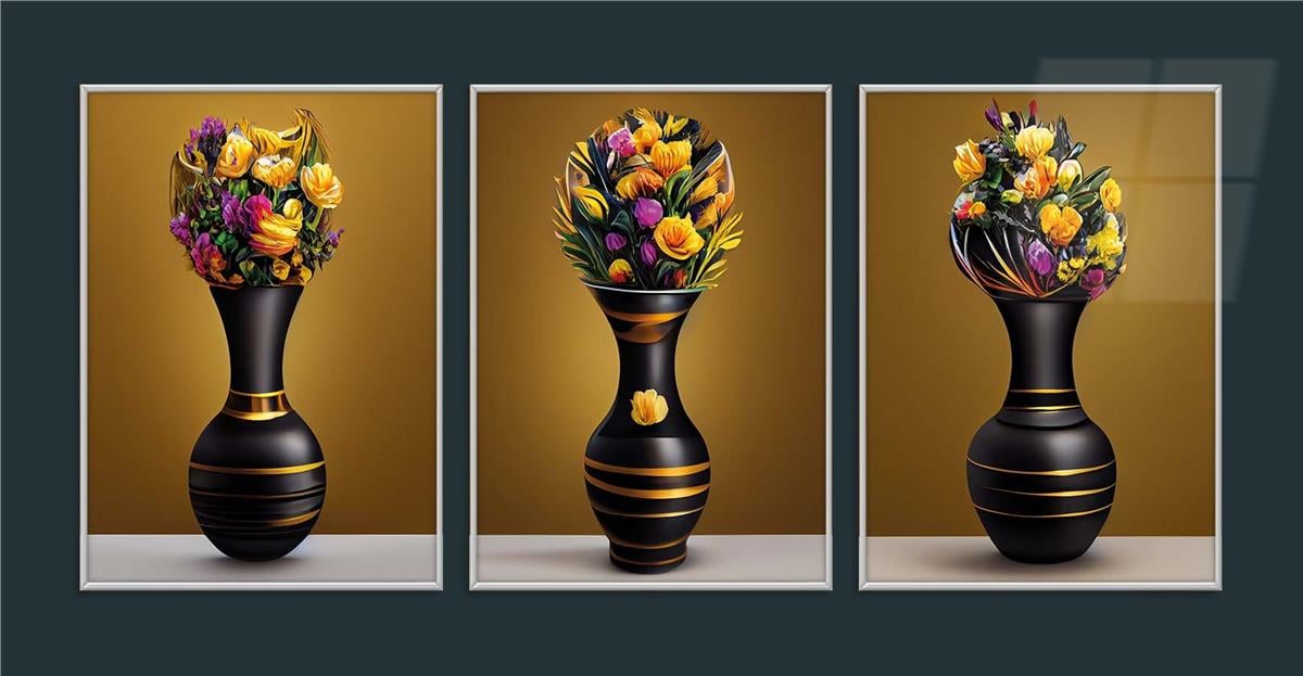 Alüminyum Çerçeveli Sanat Temalı 3'lü Set MDF Tablo 0031