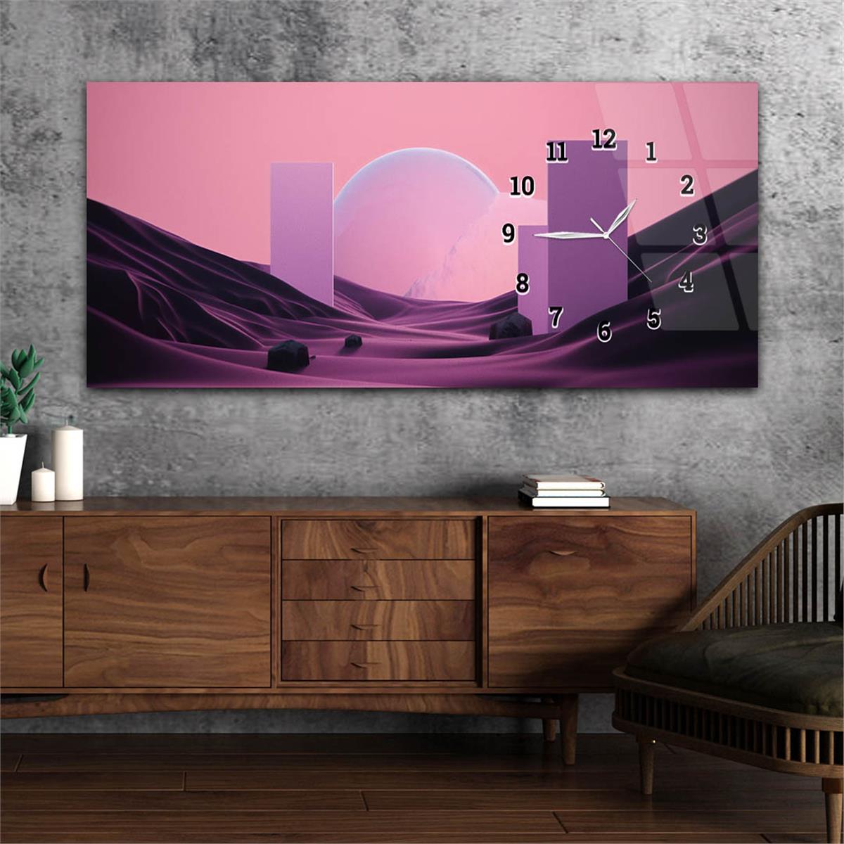 Yatay Saatli Yandan Sanat ve Doğa Temalı Cam Tablo 229