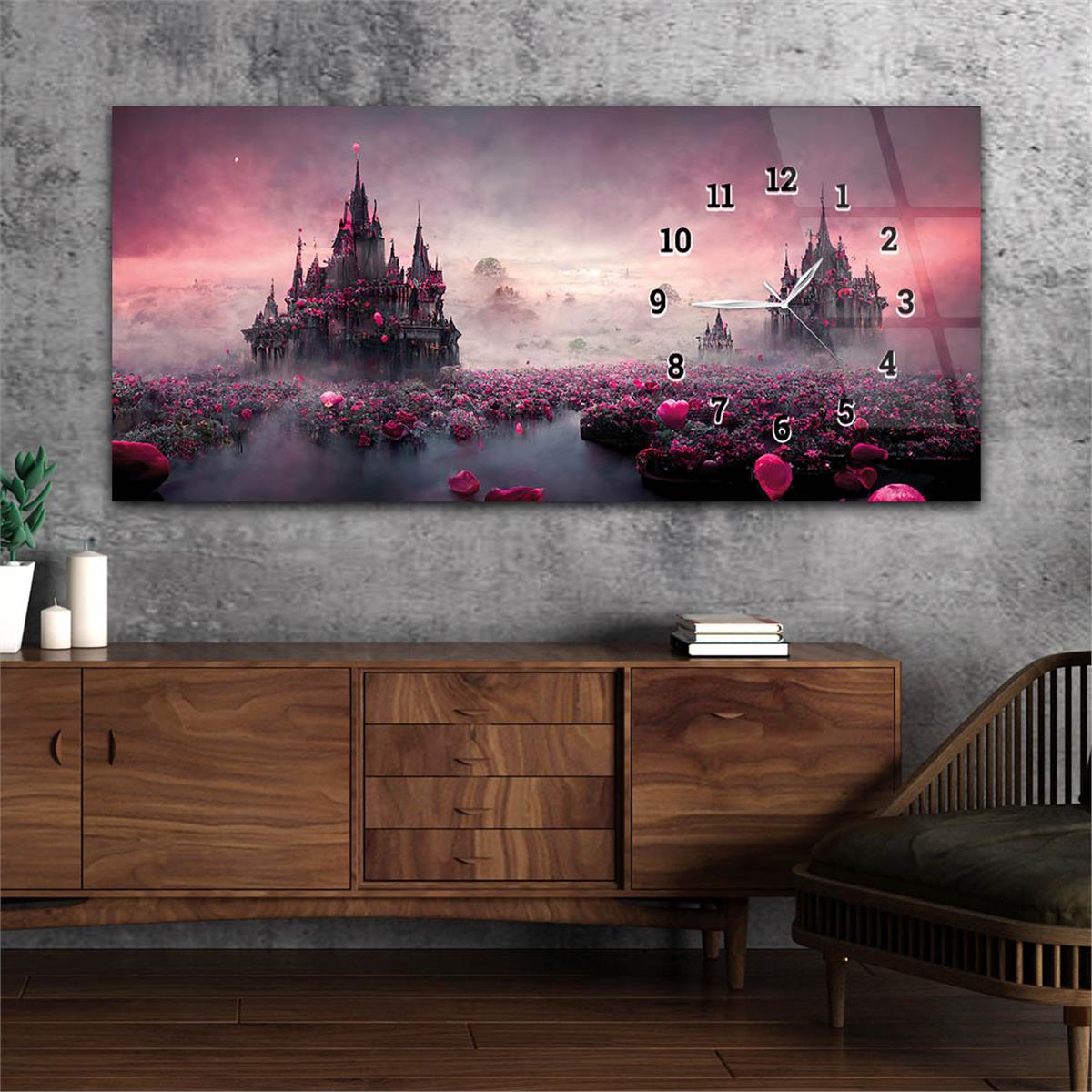 Yatay Saatli Yandan Sanat ve Doğa Temalı Cam Tablo 223