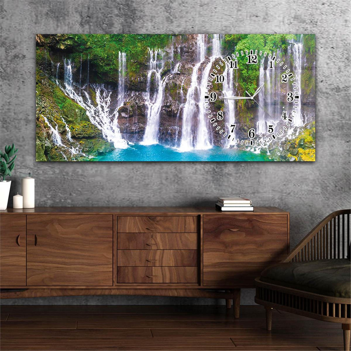 Yatay Saatli Yandan Sanat ve Doğa Temalı Cam Tablo 097