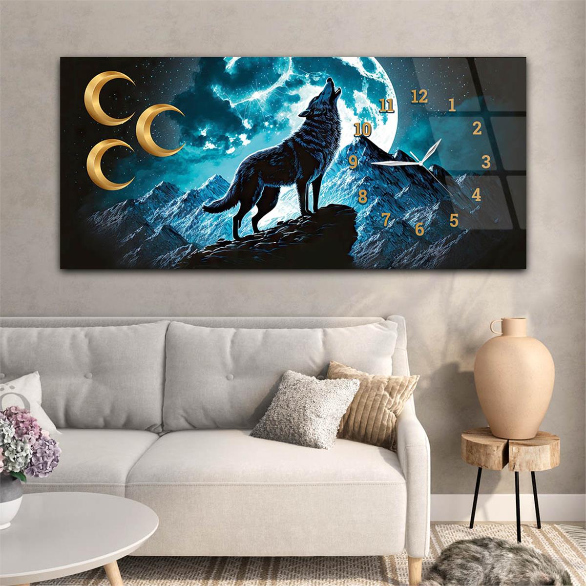 Side-Clock, Homeland-Themed Horizontal Glass Wall Painting 018