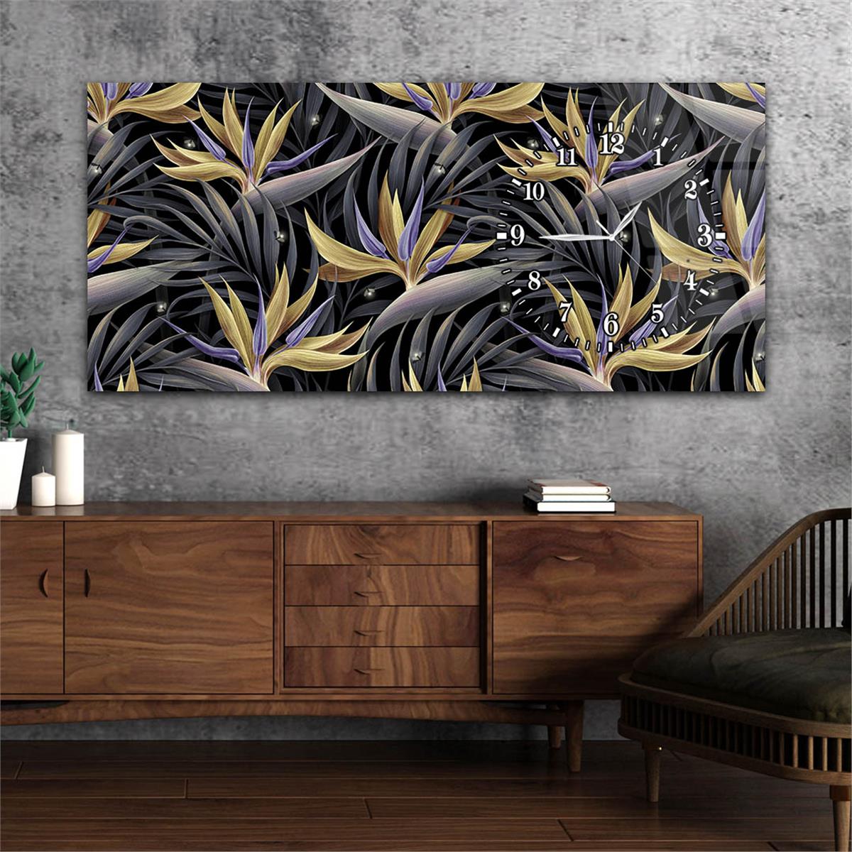 Yatay Saatli Yandan Sanat ve Doğa Temalı Cam Tablo 105