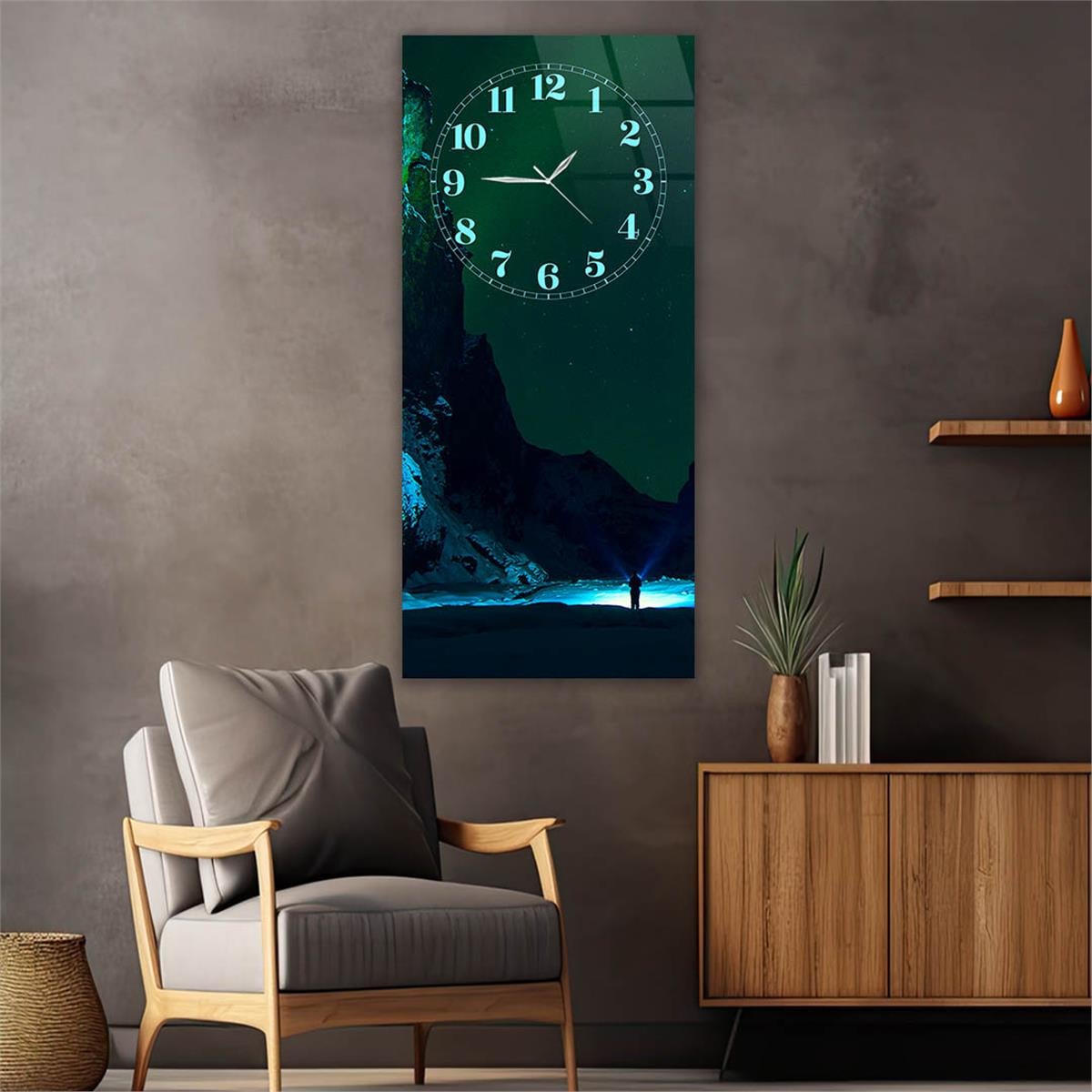Vertical Art Themed Glass Wall Art with Clock at the Top 019
