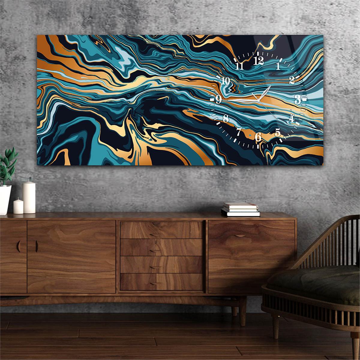 Yatay Saatli Yandan Sanat ve Doğa Temalı Cam Tablo 101