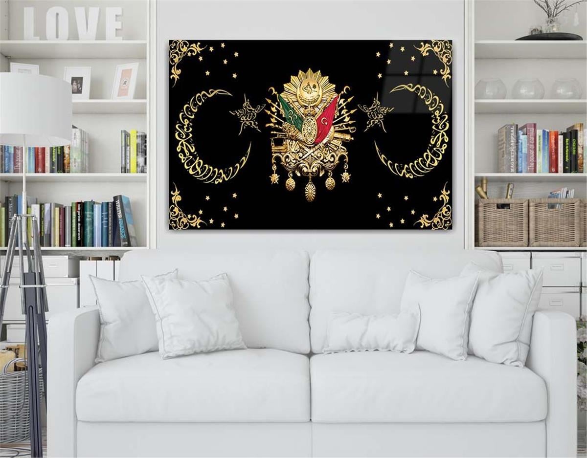 Ottoman State Coat of Arms and Crescent-Star Visual  Tempered Glass Wall Art