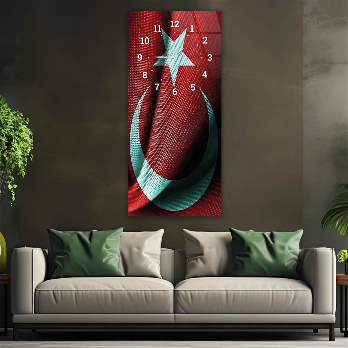 Vertical National Themed Glass Wall Art with Clock at the Top 002