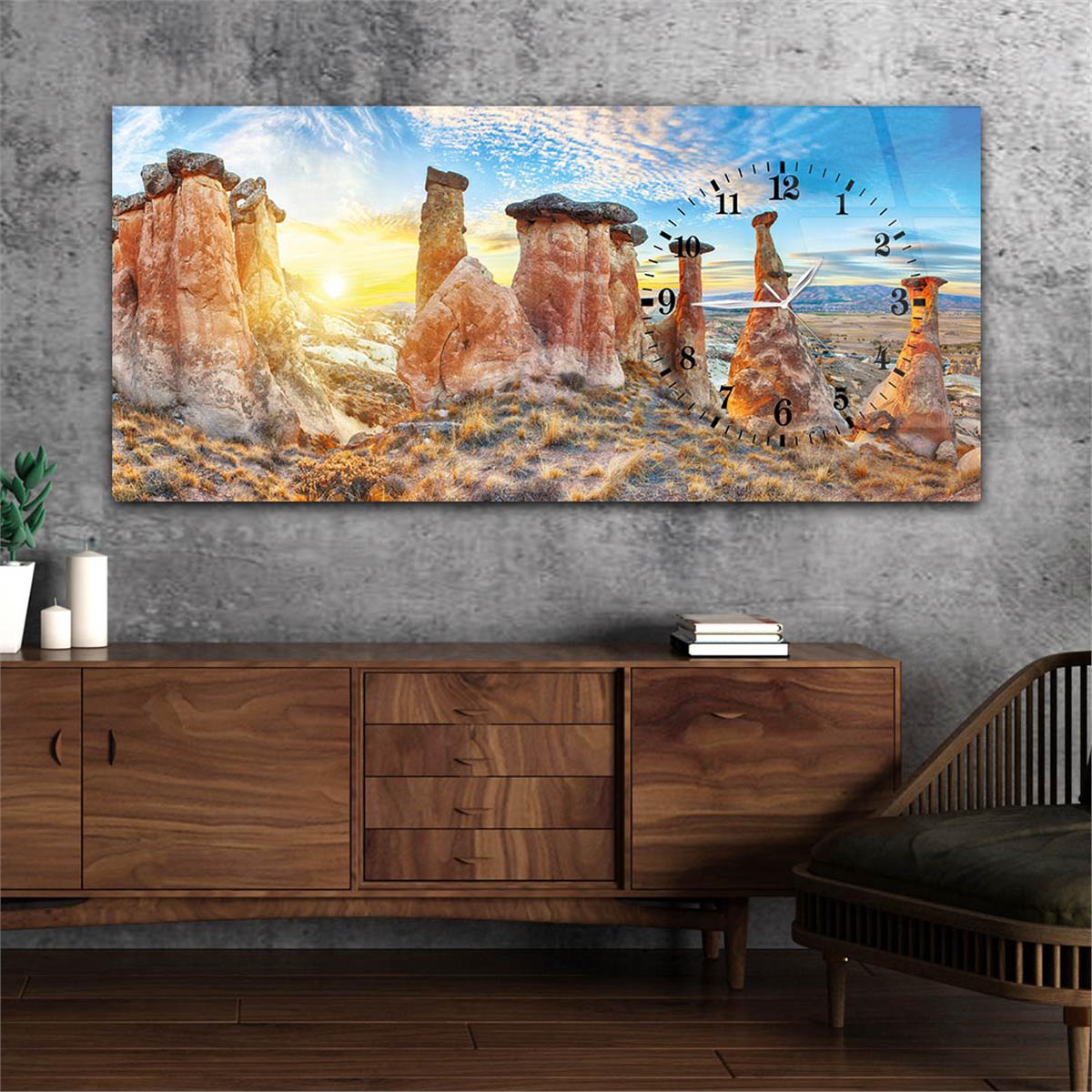 Side-Clock, Art And Nature-Themed Horizontal Glass Wall Painting 022