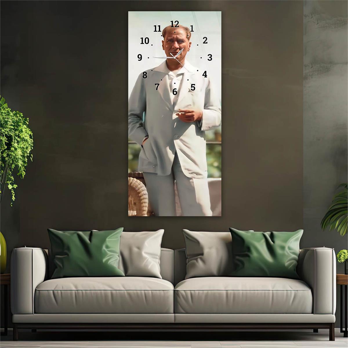 Vertical National Themed Glass Wall Art with Clock at the Top 016