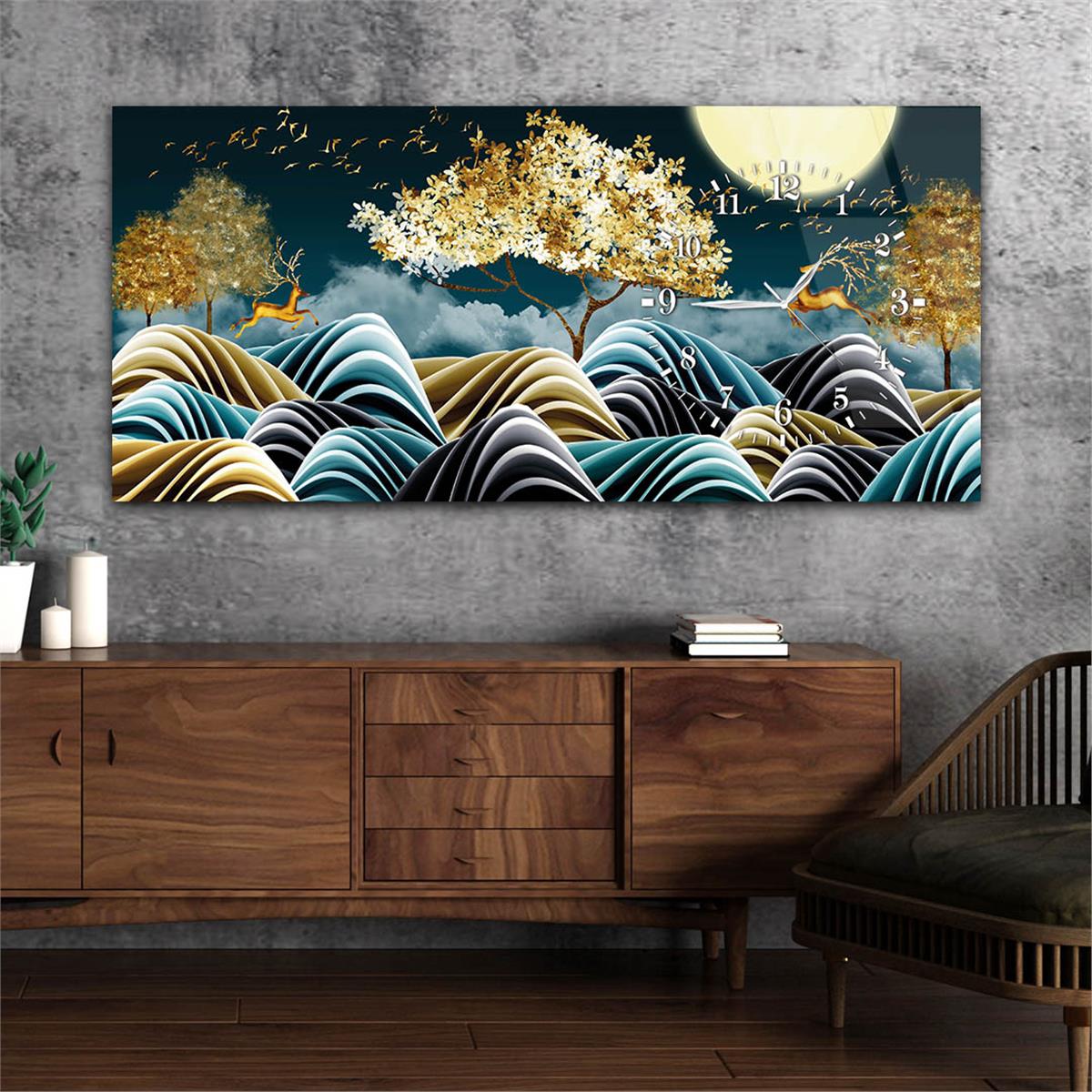 Side-Clock, Art And Nature-Themed Horizontal Glass Wall Painting 012