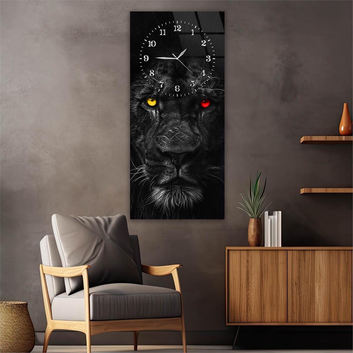 Dikey Üstten Saatli Sanat Temalı Cam Tablo 083