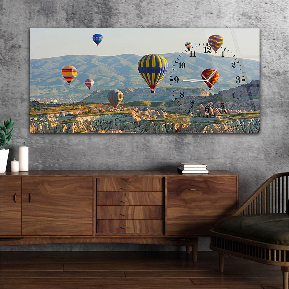 Yatay Saatli Yandan Sanat ve Doğa Temalı Cam Tablo 058