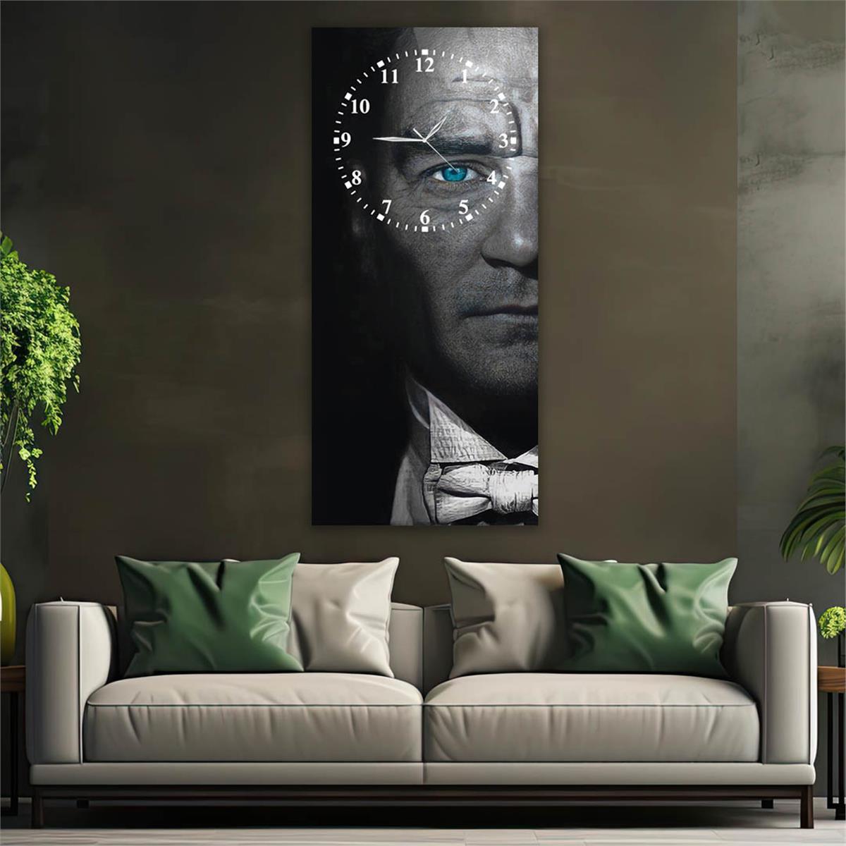 Vertical National Themed Glass Wall Art with Clock at the Top 011