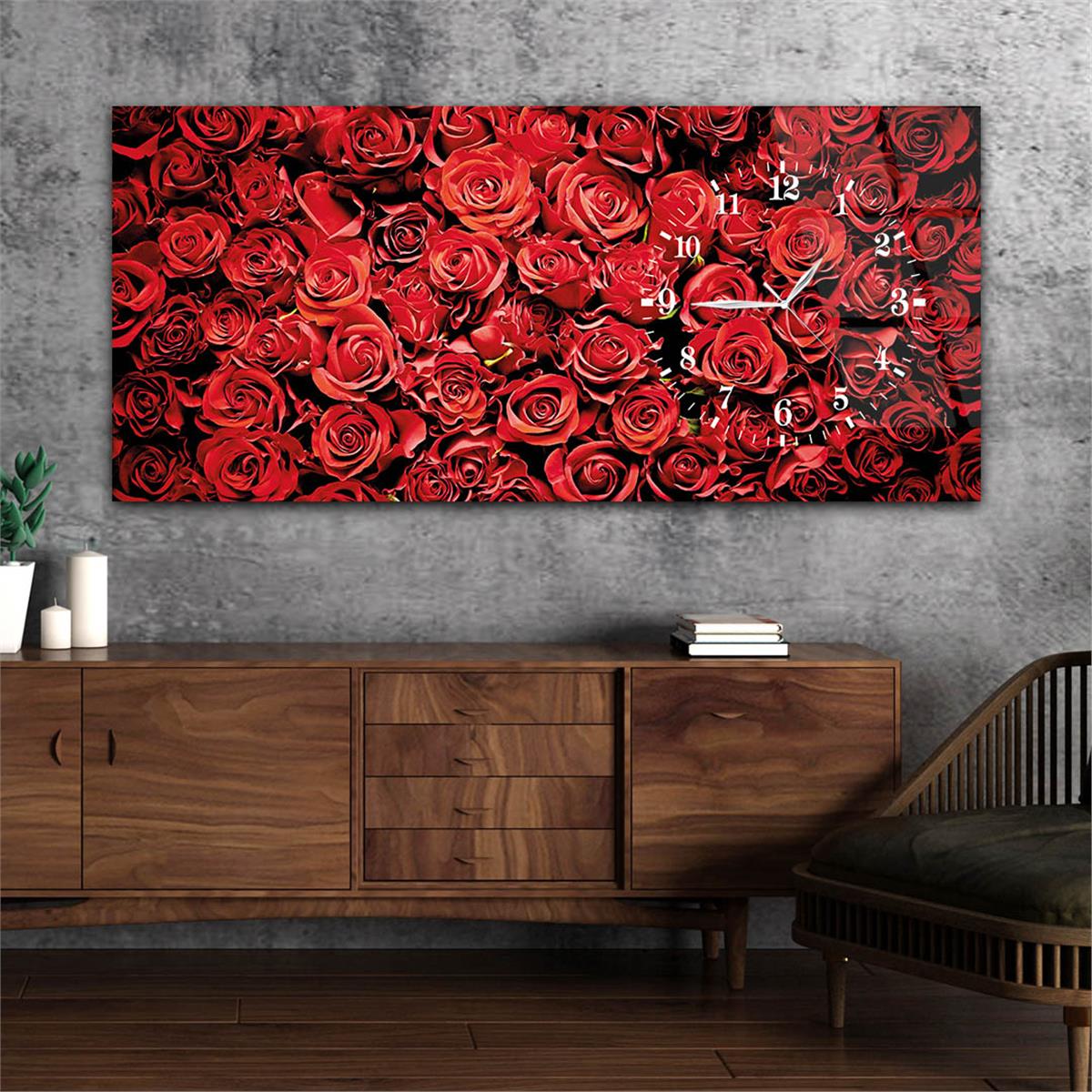 Yatay Saatli Yandan Sanat ve Doğa Temalı Cam Tablo 078