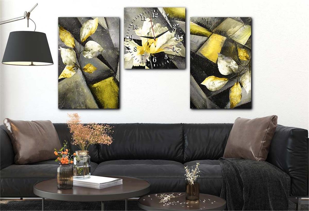 SANAT TEMALI CAM TABLO SAAT SETİ 