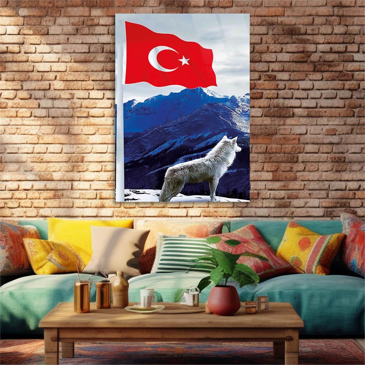 Turkish Flag and Wolf Tempered Glass Wall Art 